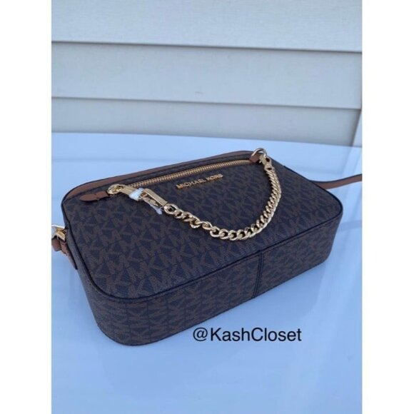 Michael Kors crossbody large chain zip purse jet set MK signature brown - Picture 4 of 10
